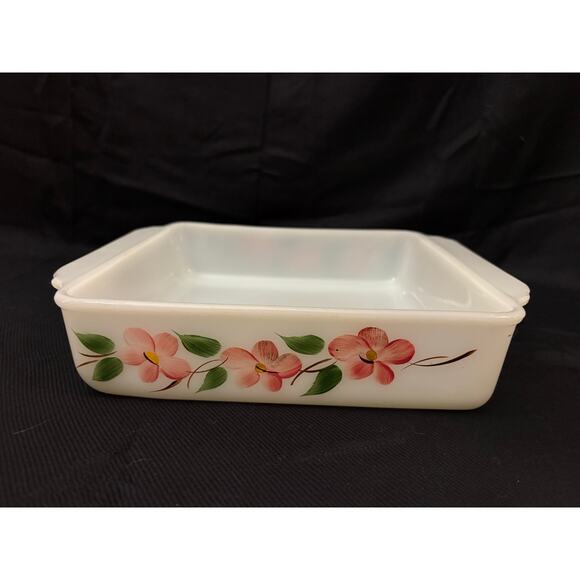 Anchor Hocking Fire King Peach Blossom Square Baking Dish Floral 8.5” x 8.5” - Picture 5 of 8
